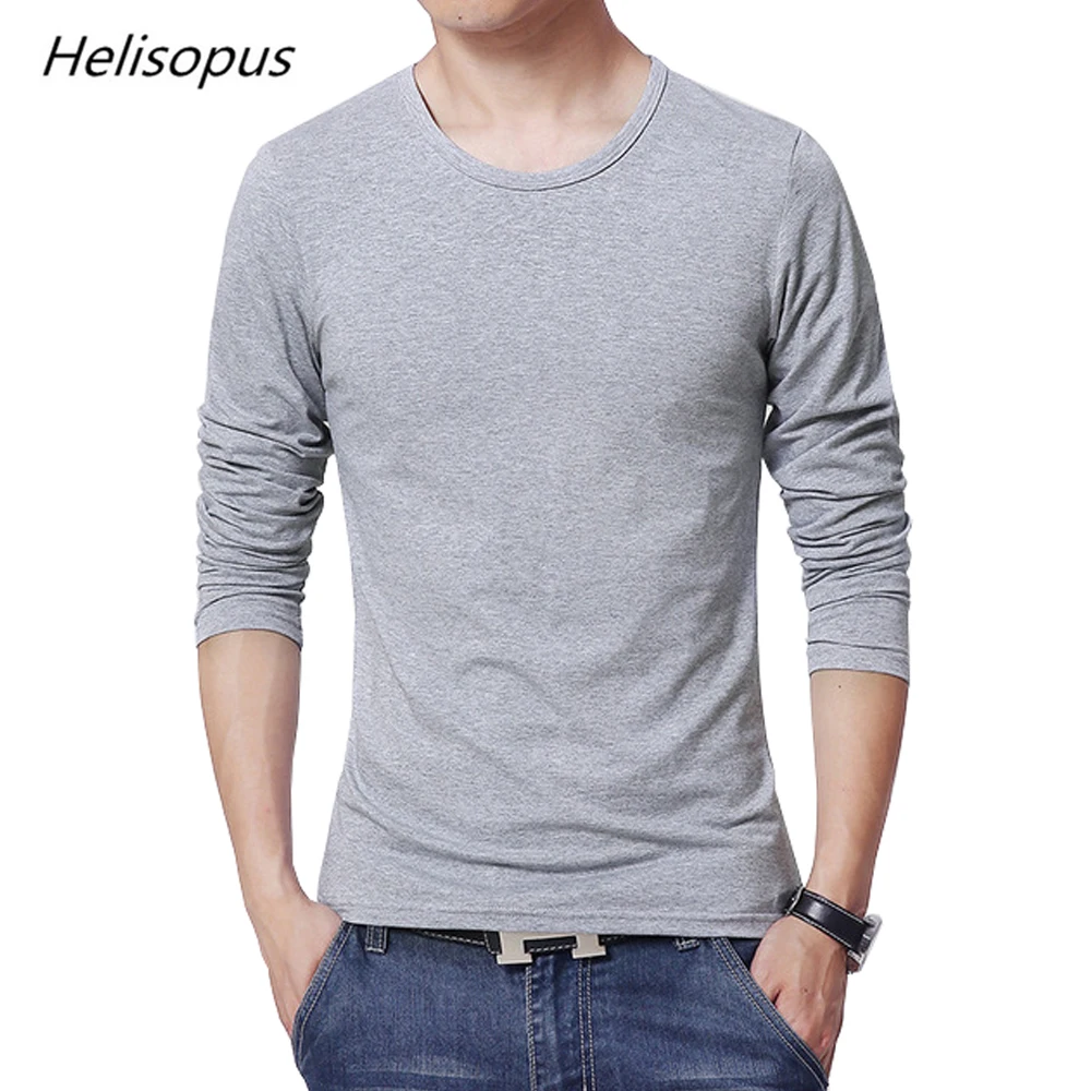 Helisopus хлопковая футболка мужские повседневные футболки с длинным рукавом