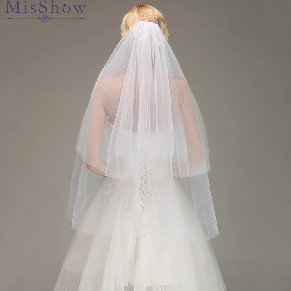 

Top Sale White Ivory Two Layer Wedding Accessories Simple Short Wedding Veil With Comb 75cm*100cm Veu Noiva Curto Bridal Veils