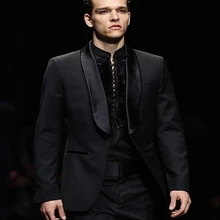 Индивидуальный заказ итальянский Стиль Черный Жених Смокинги для женихов модные воротник с атласными лацканами 2 шт. Мужская свадебное Пром ужин Костюмы Блейзер masculino