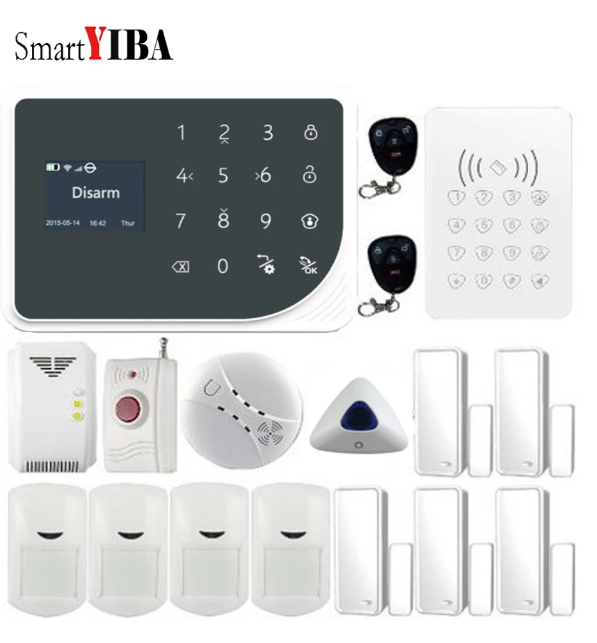 

SmartYIBA Wireless GSM Alarme Maison WIFI GPRS SMS Alarm Sytem Blue Flash Siren Password Keypad Control GSM Alarm for Home
