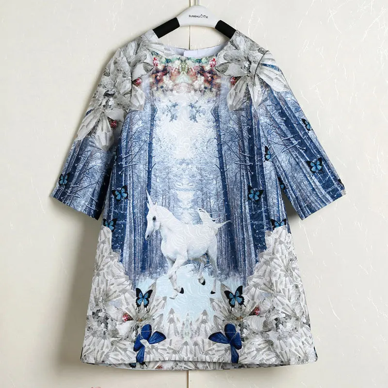 Childdkivy с бабочкой; обувь для девочек с единорогом платье голубого цвета с длинным рукавом Детские повседневные платья для девочек От 3 до 12 лет симпатичная одежда