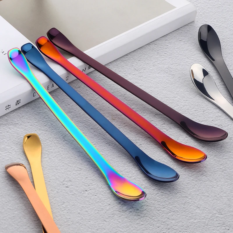 

4 pcs Stainless Steel Cutlery Kitchen Utensils Long Handle Dessert Coffee Stirring Spoons Fruit Juice Mixing Spoon with 4 color