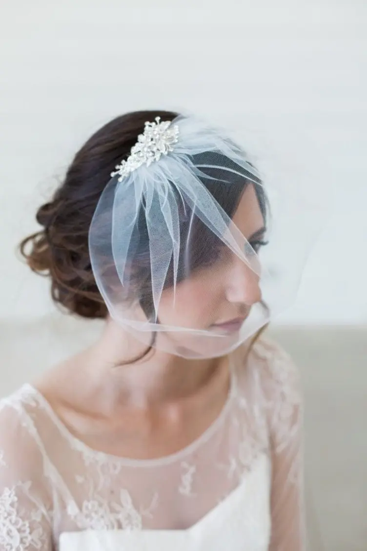 

Ivory Birdcage Veil, Crystal comb cage Veil, Wedding Veil, Rhinestone Comb, Blusher Veil