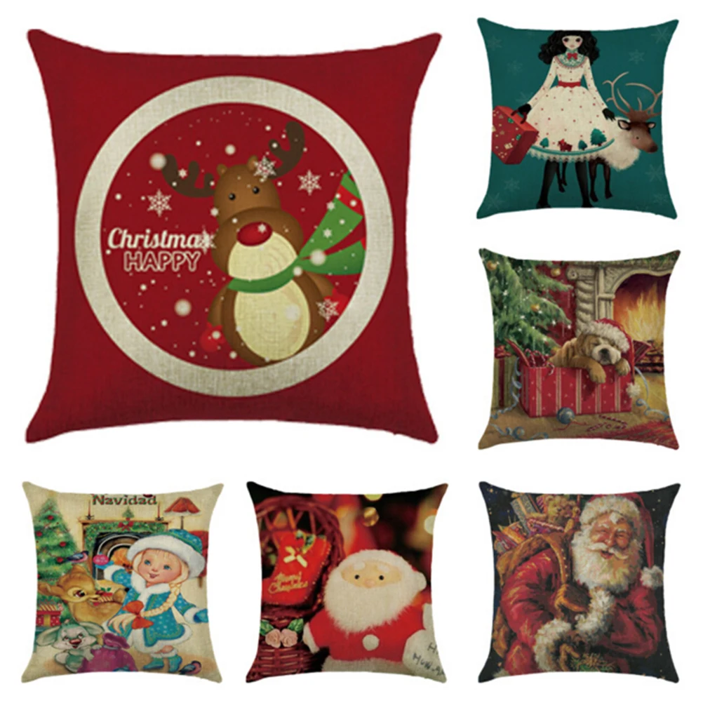 2017 Christmas Cushion Cover Santa Claus Pattern Square Pillow Case Sofa Home Decorative Pillow Christmas