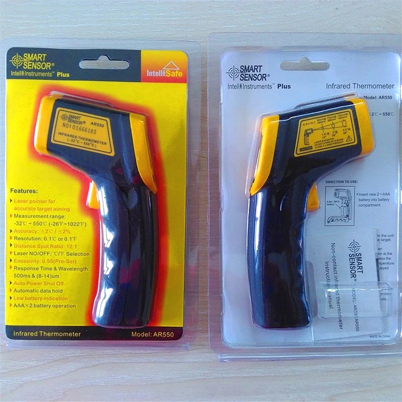 AR550 Non contact IR Digital Infrared Thermometer -32~550C / -26~1022F Point Gun Pyrometer Temperature instruments