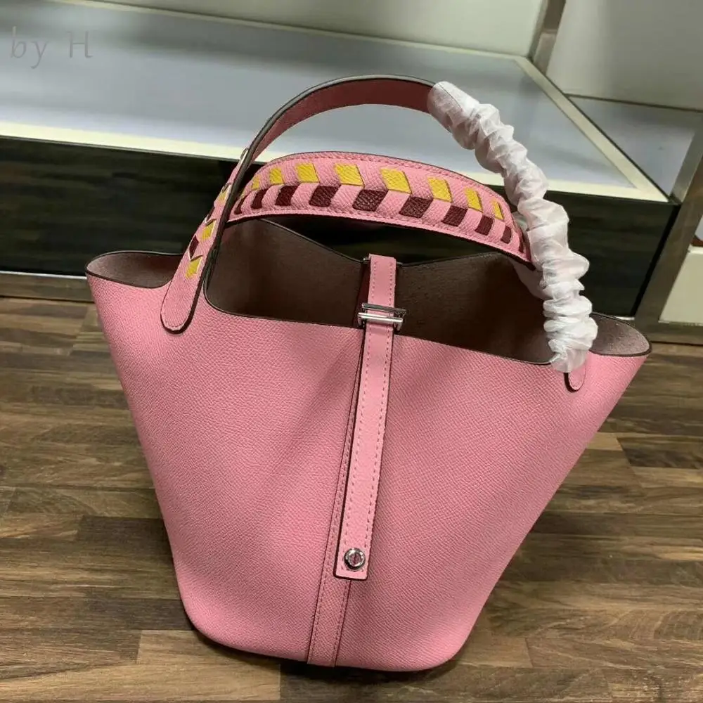 by H 2019 new sweet pink bucket bag luxury designers lady handbag genuine leather hot mami bag ...