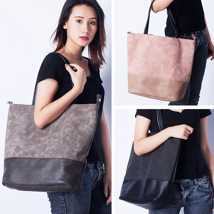 

2018 new high-grade fashion splice Totter double-style ladies' leisure large bag single shoulder women's handbag