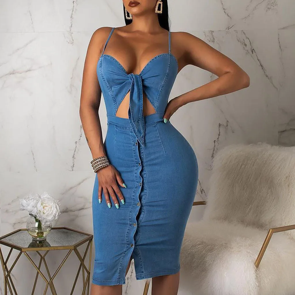 

Sexy Dress Women Summer Spaghetti Strap Front Kont Midi Pencil Dresses Backless Strapless Club Dress Robe Femme ete 2019