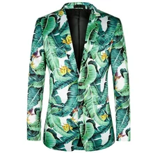 Новинка года красочные банановых листьев печати Модный костюм куртка вечерние партии пляж Slim Fit мужской пиджак отличное платье