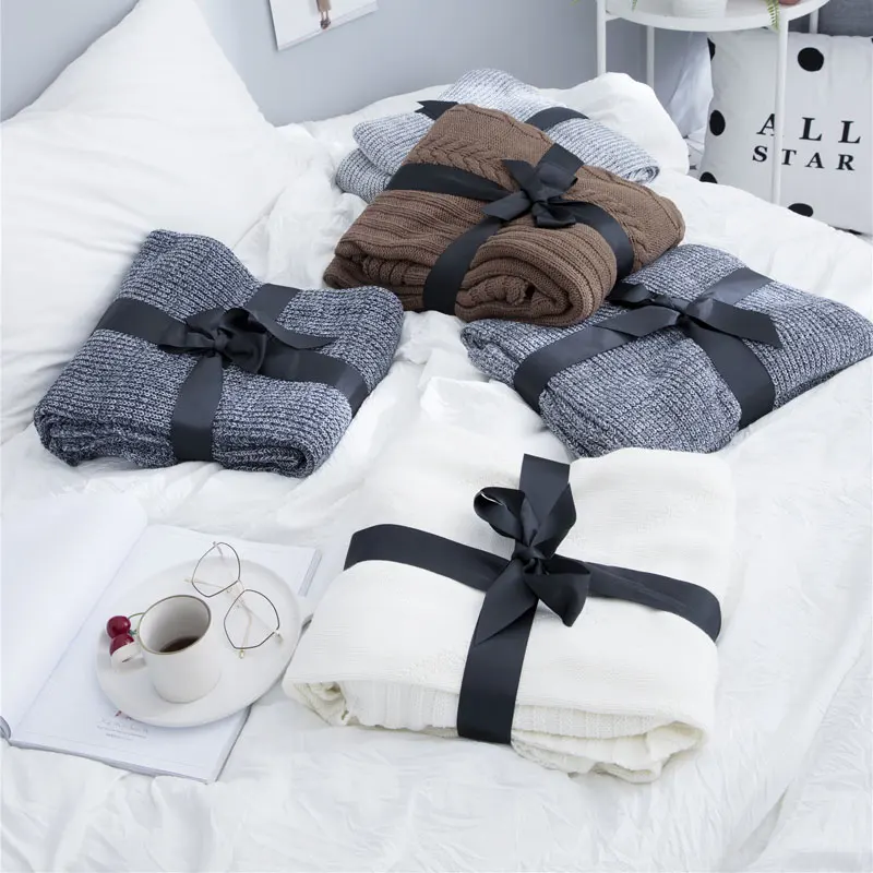 

chunky knit weighted blanket for bed sofa cotton soft aircondition throw blankets adult summer knit Bedspread solid quilt