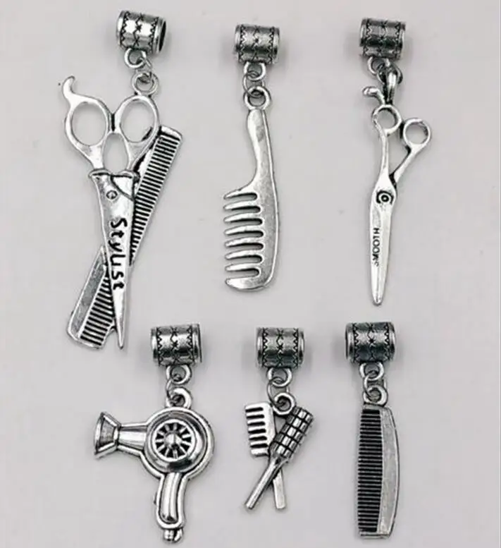 30 шт. винтажные серебряные ножницы фен для волос Расческа Подвески ожерелье браслет ювелирные изделия парикмахерские подарок изготовление