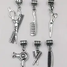 30 шт. винтажные серебряные ножницы фен для волос Расческа Подвески ожерелье браслет ювелирные изделия парикмахерские подарок изготовление