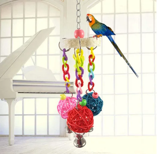 For bird accessories Wooden parrot swinging loofah chewing birds toys