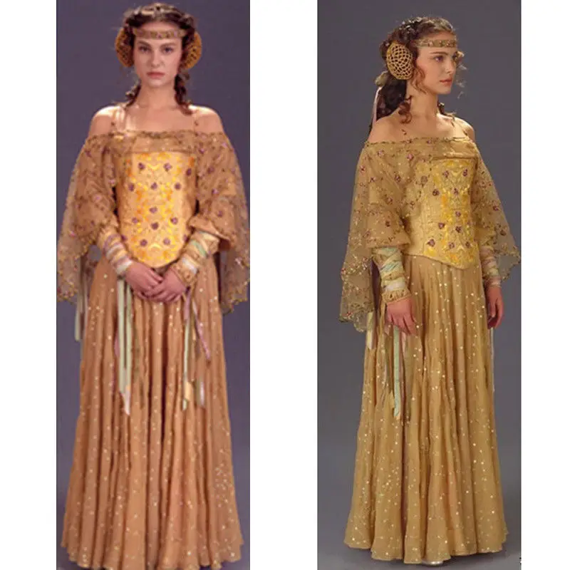 Новое платье звездных войн III Queen Padme Naberrie Amidala + головной убор Косплей Костюм| |