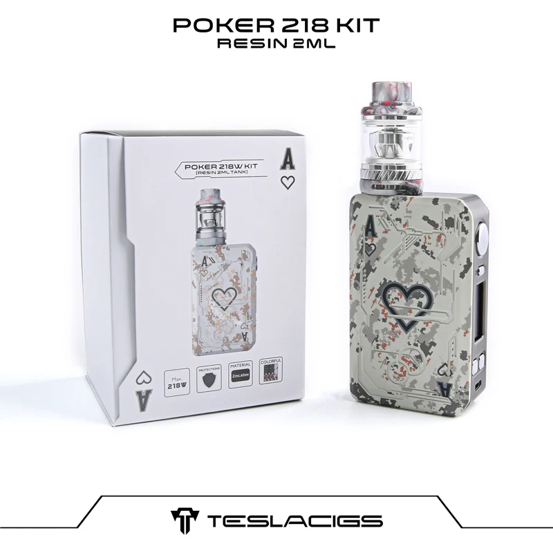 Оригинальный Teslacigs Poker 218 TC электронная сигарета набор Вт покерная коробка мод с 2