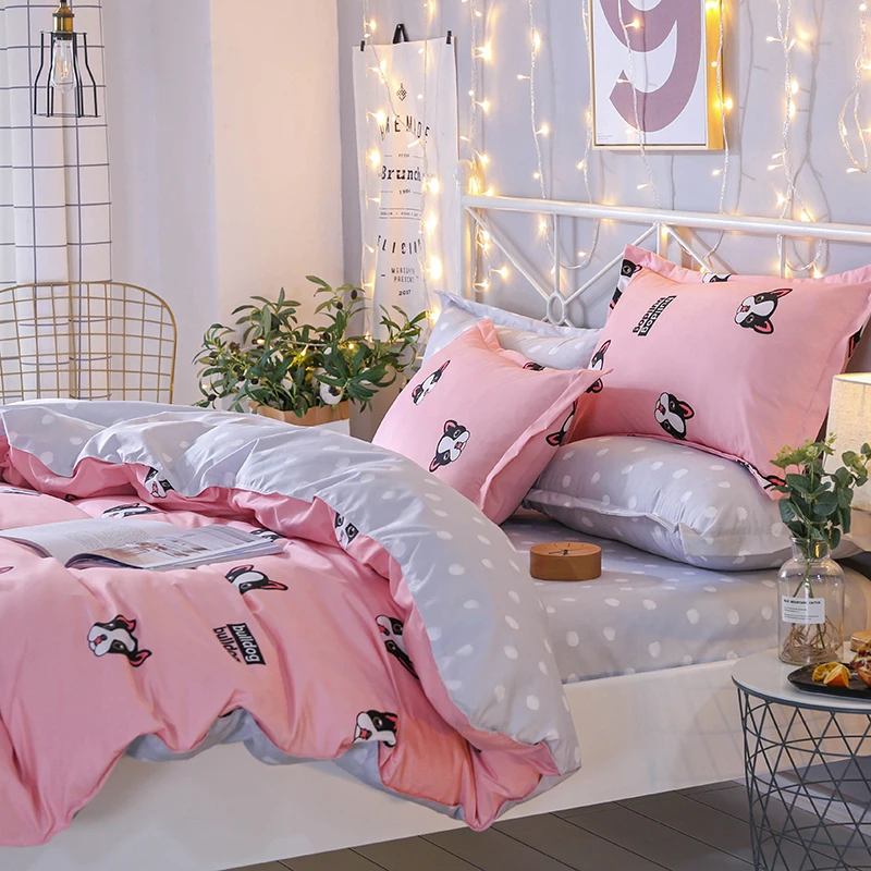ParkShin, милый розовый комплект постельного белья с собачкой, двойное покрывало, пододеяльник, плоский лист, королева, король, Комплект постельного белья, декоративный домашний текстиль