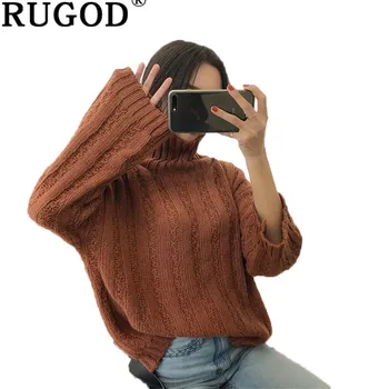 

RUGOD Solid Vintage Women Sweaters Turtleneck Knitted Casual Women Pullovers 2019 Spring Women Tops pull femme hiver