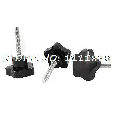 

M8 x 50mm Male Thread 45mm Star Head Clamping Knob Black 3pcs