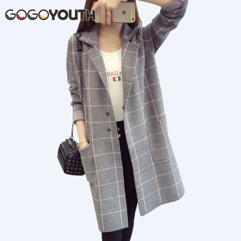 

Surmiitro Plus Size Long Cardigan Female 2019 Autumn Plaid Knitted Sweater Women Long Sleeve Cardigans Tricot Jacket Winter Tops