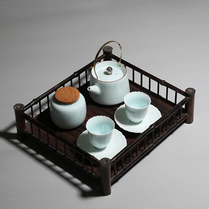 

PINNY Purple Bamboo Fence Tea Trays Semi Manual Tea Board Chinese Kung Fu Tea Accessories Tea Ceremony Decorations
