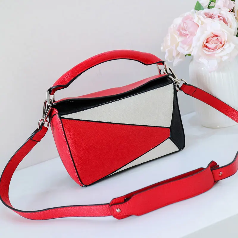

2019 New Artificial Leather Women Boxy Bags Fashion Panelled Shoulder Crossbody Bag Simple Style Patchwork Ladies Small Handbags