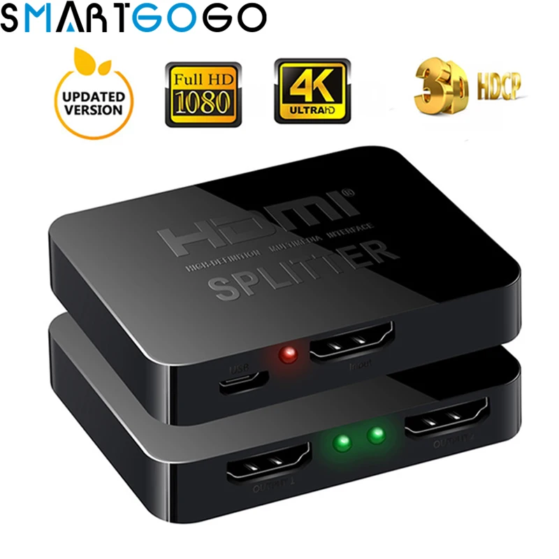 1 in 2 out HDMI Splitter 2 Port Hub Repeater Amplifier Support V1.4 3D Adapter for 1080P HDTV