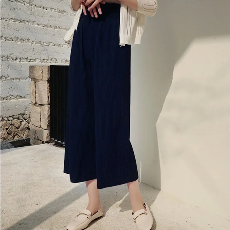 Autumn Knited Pants Women High Waist Loose Capris Elastic