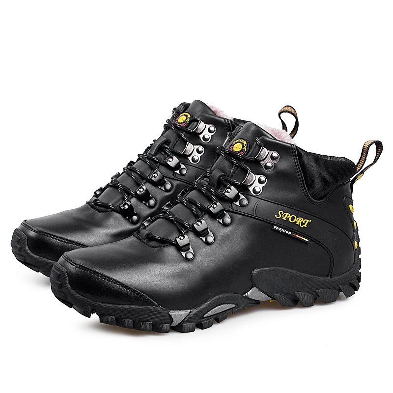 

Men Leather Hiking Boots Waterproof Men Winter Warm Moutain Boots Shoes Male Climbing Outdoor Men's Trekking Shoes Big Size