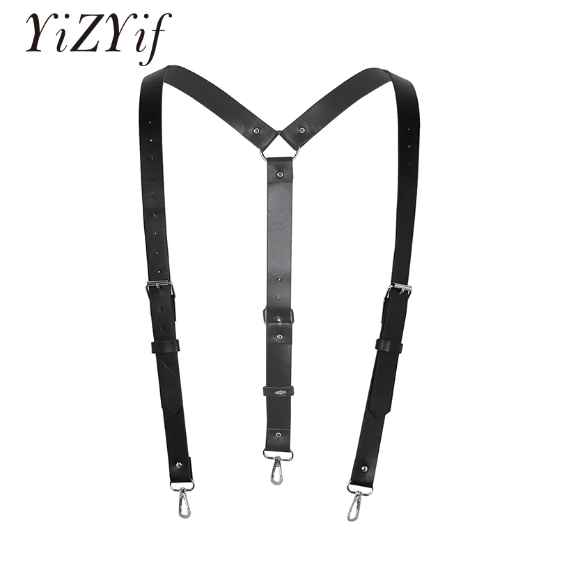 

YiZYiF Harness Men Body Chest Y Shape Belt Suspenders Adjustable PU Leather Belt with Buckles and Metal O-Rings Gay Club Party