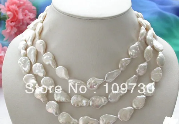 

Jewelry 001667 50inch 16mm white coin freshwater cultured pearl necklace