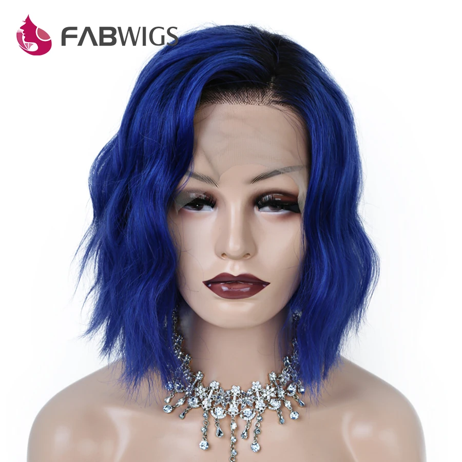 Fabwigs 13x" Кружевной передний парик с Омбре 1B/синие короткие человеческие волосы парики с волосами младенца бразильские волосы remy боб парик