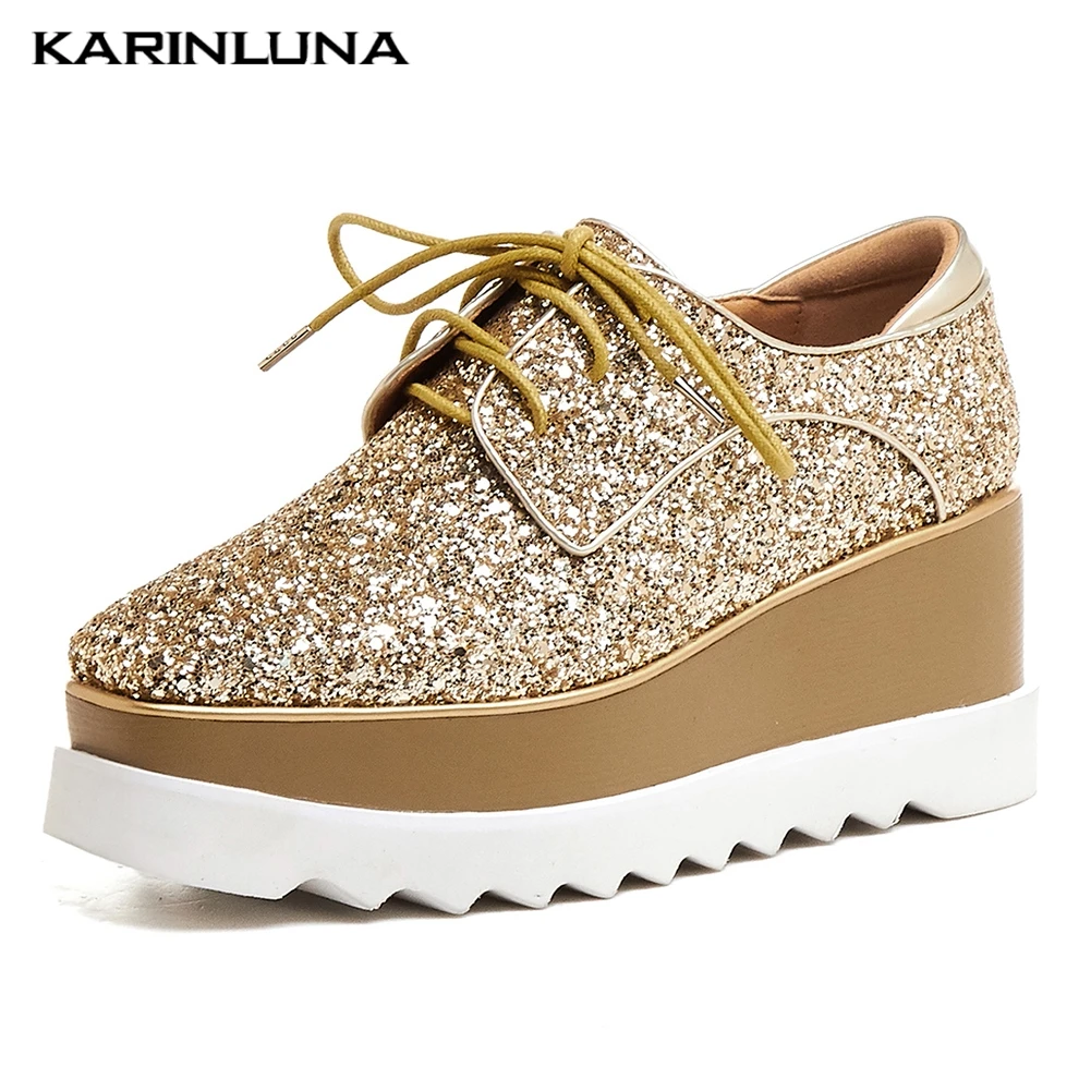

High Quality Brand Luxury Bling Shoes women's Flats Lace Up Flat Platform Sneakers Dropship Flats women's Shoes Women