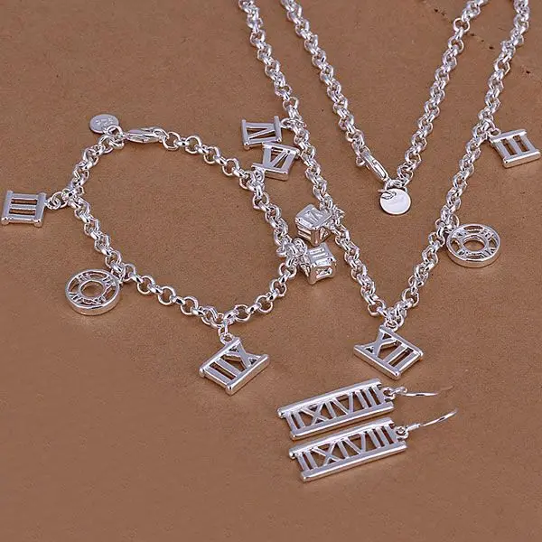 

S115 925 Hot Selling silver jewelry set, fashion jewelry set Hollow Roman Earrings Three-Piece S115 /akhajboa avzajnga