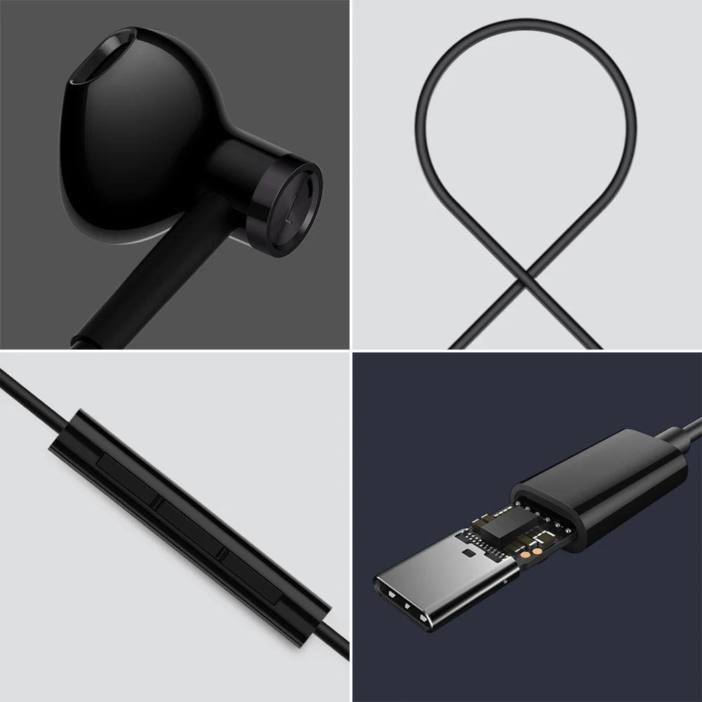 Original Xiaomi Type C Earphone Hybrid DC Earphones Half In Ear USB Control MEMS Mic BRE02JY Mi Dual Driver Earphone MI Headsets