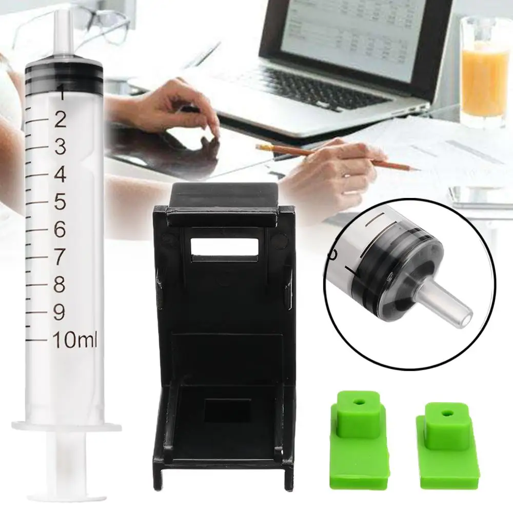 

1 Set 3 in 1 Ink Refill Cartridge Clip + 2pcs Rubber Pads + Measure Syringe Tool Kit for HP 60/61 Printer Accessories