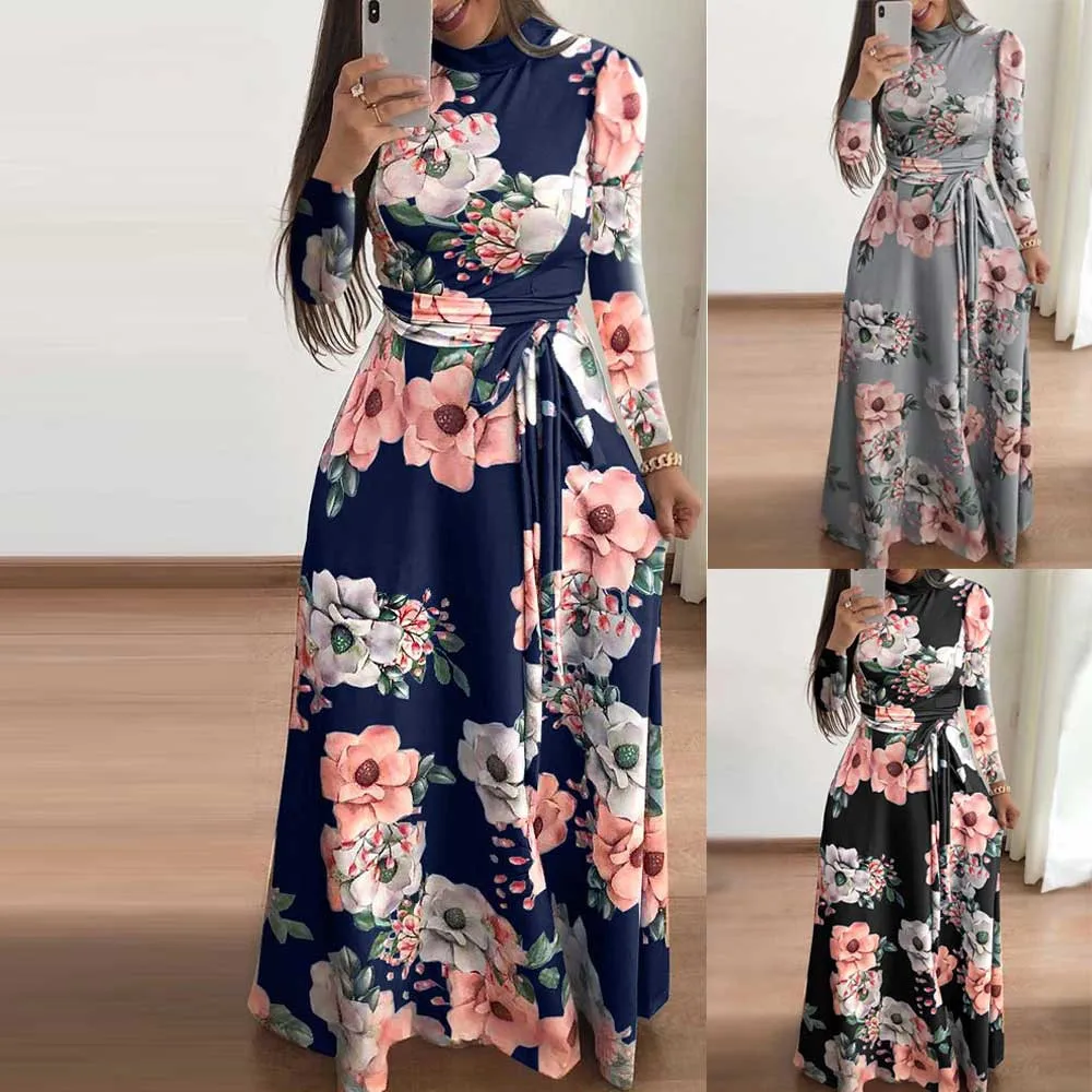 

2019 new style hot sales Fashion Womens Boho Maxi Dress Ladies Holiday Long Sleeve Long Sleeve Dress high quality 2019 summer