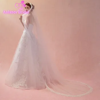 

2018 New Arrival 3M Nature White Applique Lace Edge Cathedral Wedding Bride Veil One-layer Bridal Veils Veu De Noiva Custom Made