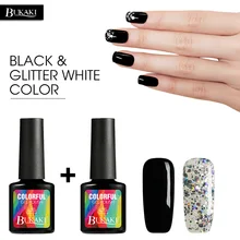 BUKAKI 2 шт Набор для дизайна ногтей черный+ Супер Блестящий Белый Блестящий цветной лак для ногтей гибридные Лаки УФ светодиодный Гель-лак Набор для французского геля