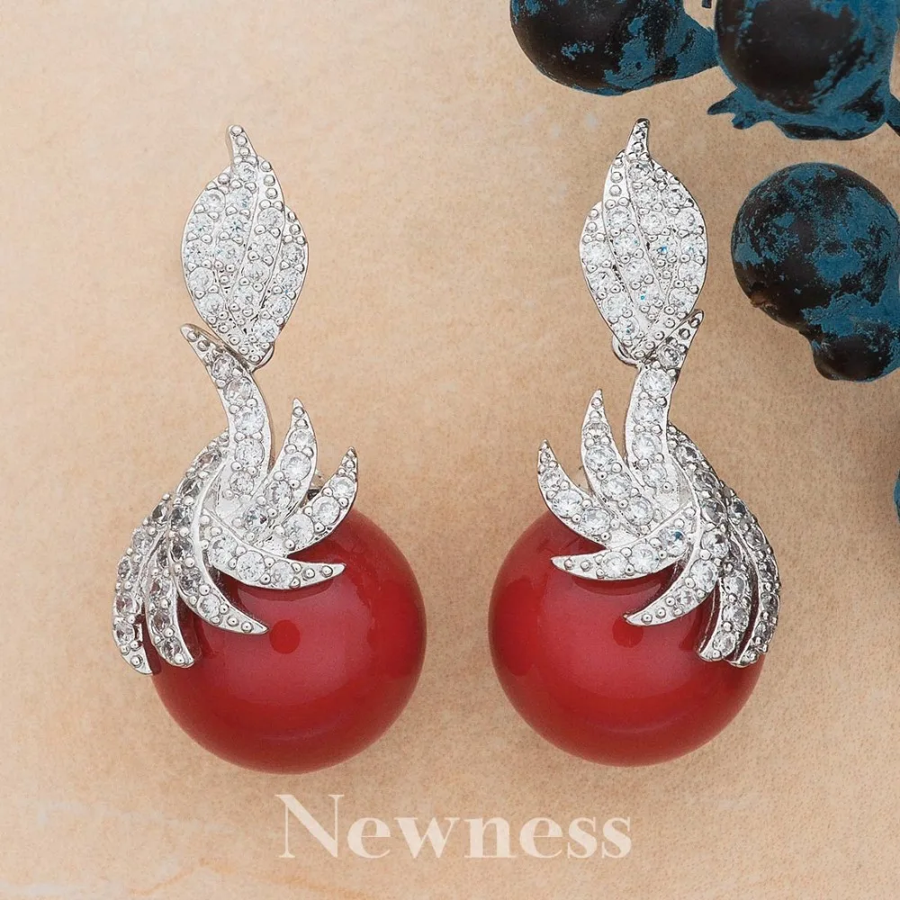 

Newness Exquisite Flower Shape Sparkling Large Cubic Zirconia Women Wedding Engagement Gift Big Earrings With Pearl