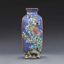 Qing Dynasty Qianlong год марка эмаль цветок и птица площадь большая ваза античный фарфор древняя фарфоровая коллекция