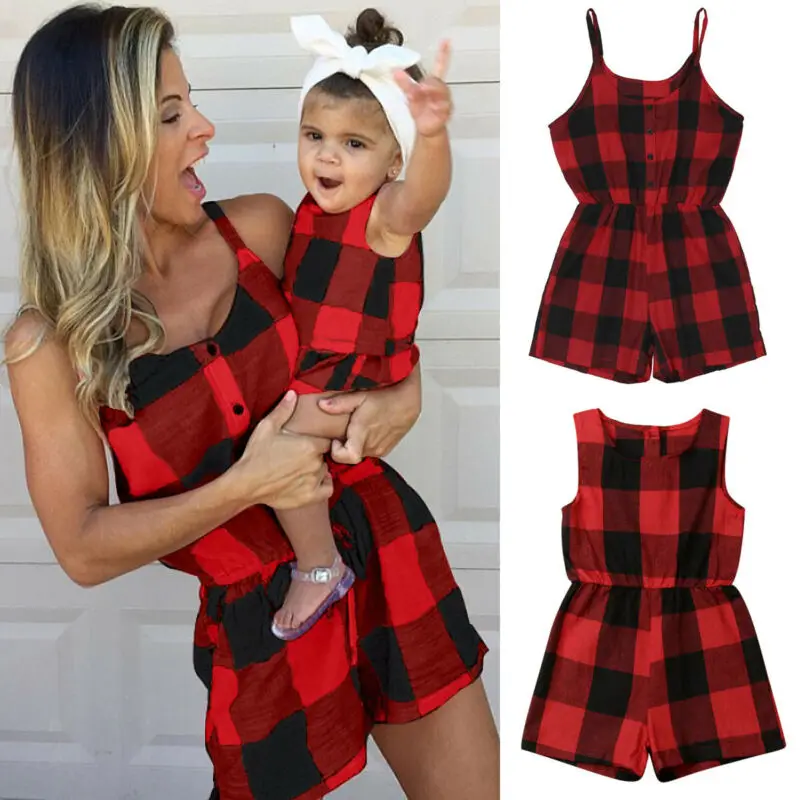 Tenue assortie pour mère fille | Plaid, tenue de famille, vêtements Parent-enfant, barboteuse, Costume pour enfants, mode d'été