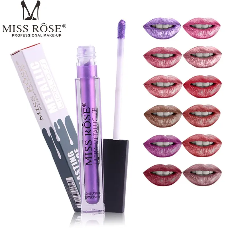 

Miss Rose 12 Colors Metallic Shimmer Liquid Lipstick Make Up Lipgloss Lip Tint Long Tube Matte Pigment Lip Gloss Brand Cosmetics