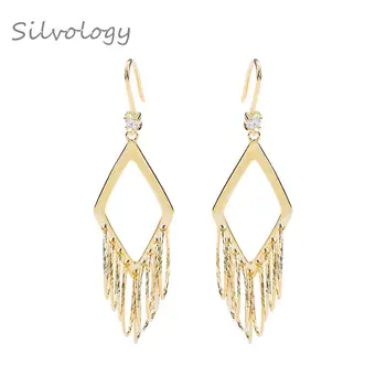 

Silvology Rhombic Circle Long Tassel Earrings Sterling 925 Silver 2019 New Texture Drop Earrings For Women Elegant Jewelry Gift