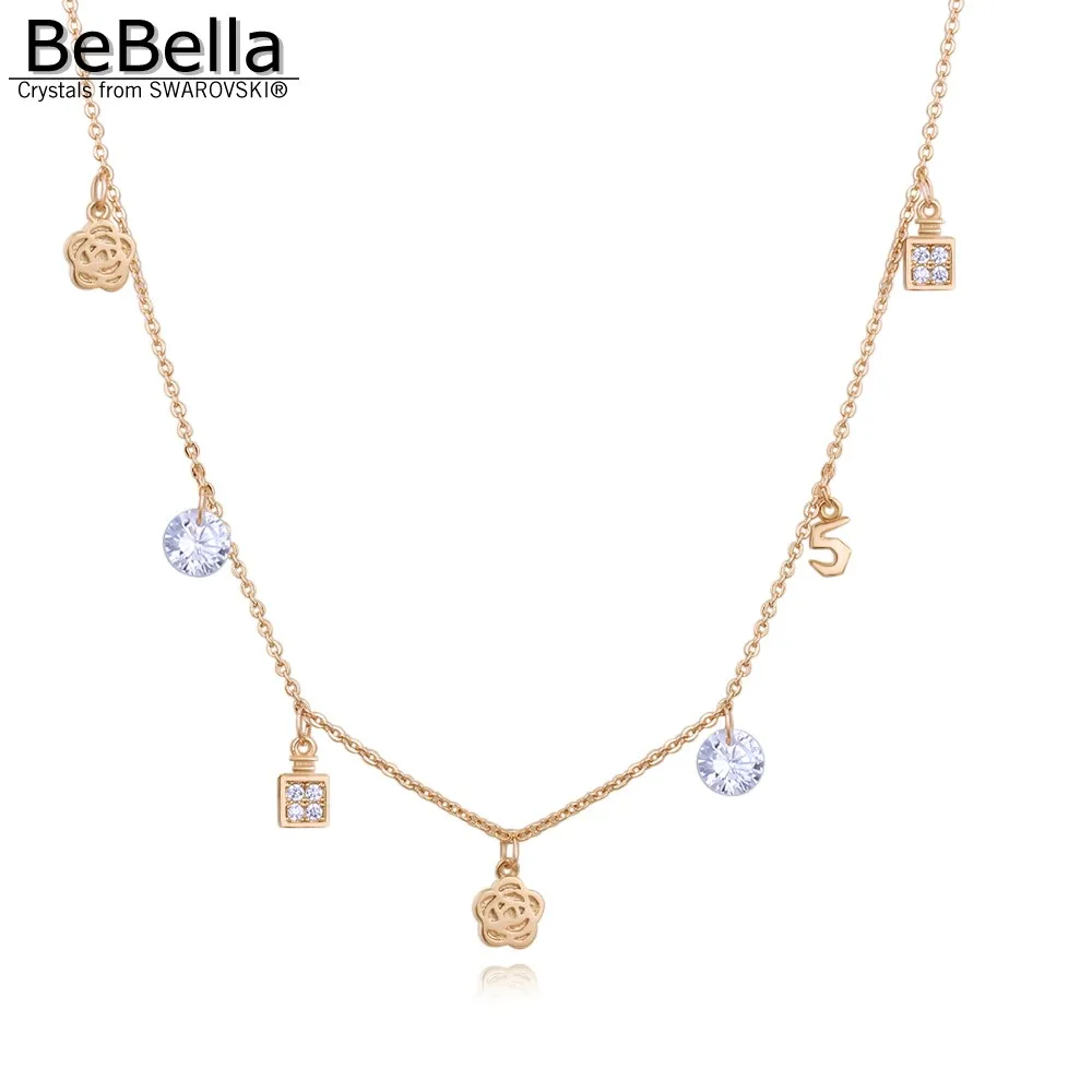 

BeBella flower and cubic zirconia stone charm chain necklace gold color plated fashion jewelry for women girls jewelry gift 2018