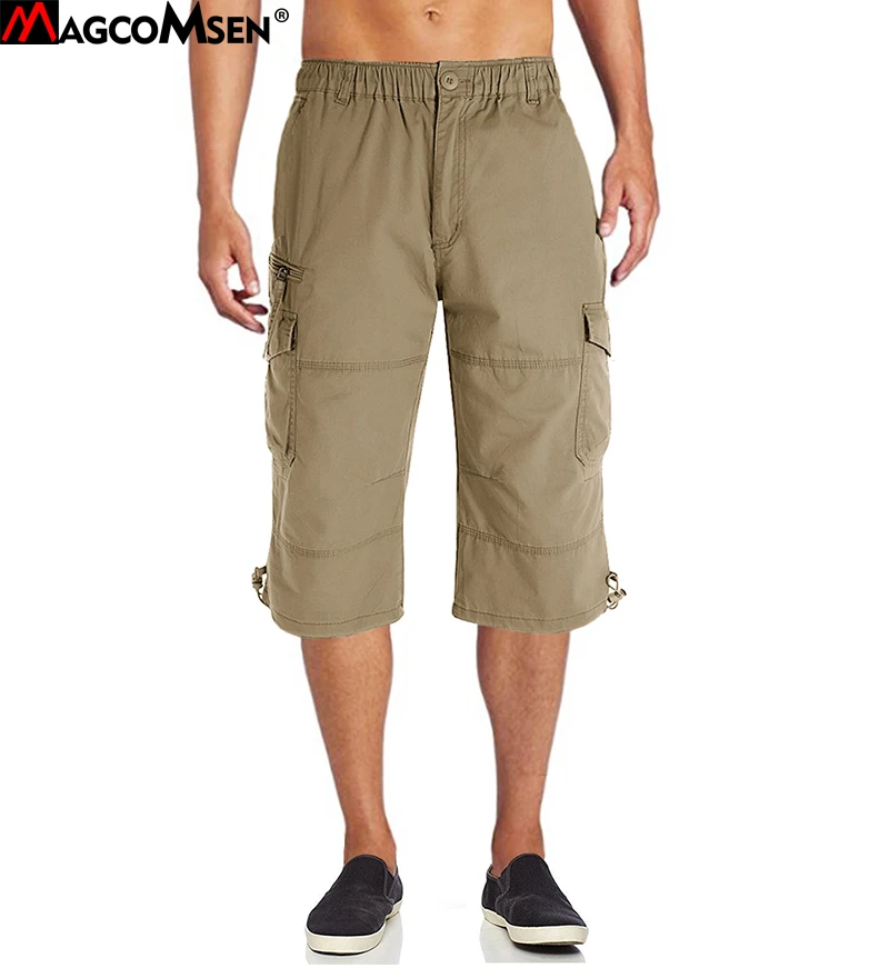 MAGCOMSEN pantalones cortos de carga de verano para hombre, pantalones Capri tácticos de longitud hasta la rodilla de algodón 100% informal para hombre, pantalones cortos Safari para AG MW