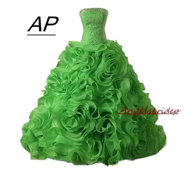 

ANGELSBRIDEP Strapless Green Quinceanera Dresses With Ruffled Ball Gown Skirt Crystal Formal vestidos de 15 Ano Debutante Gowns