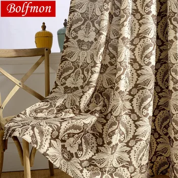 

ECO Cotton Polyester Custom Soft Touch Semi-blackout Europe Style Brown Coffee Leaves Window Curtains for Living Room Drapes