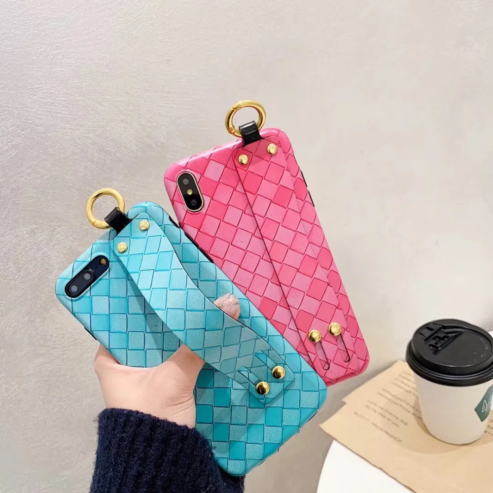 

maosenguoji luxury Woven pattern Wristband Fashion Lattice bracket Mobile Phone Case for iphone 6 6s 6plus 7 8 plus X XR XS MAX