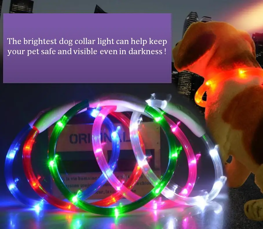 

LED Dog Collar Light USB Rechargeable Glowing Dog Collars Luminous Pet Flash Night Charging Collars Flash light Ring USB