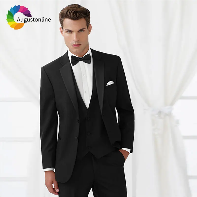 

Custom Made Italian Black Men Suits for Wedding White Vest Best Man Blazers Jacket Slim Fit Groom Tuxedos 3 Pieces Pants Ternos